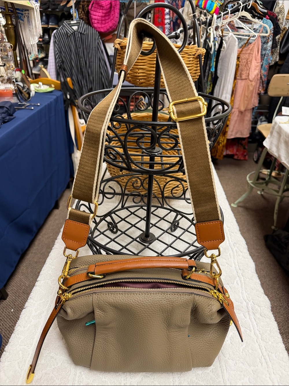 Taupe Crossbody Bag with Brown Accents